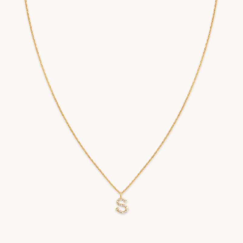 Unique Gold Necklace-S Initial Pavé Pendant Necklace in Gold