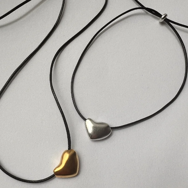 Simple Gold Choker Necklace-'Heart in the Clouds' Cord Necklace