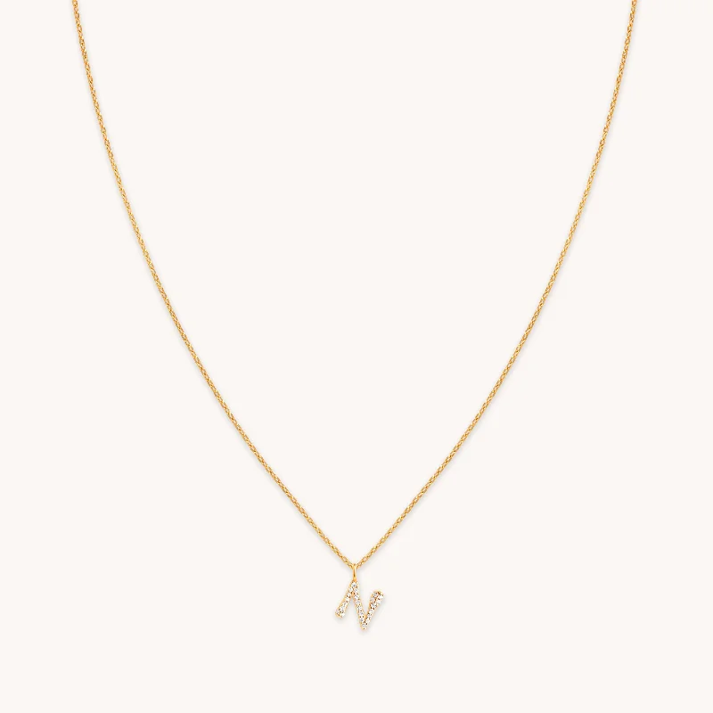 Luxury Ruby Necklace-N Initial Pavé Pendant Necklace in Gold