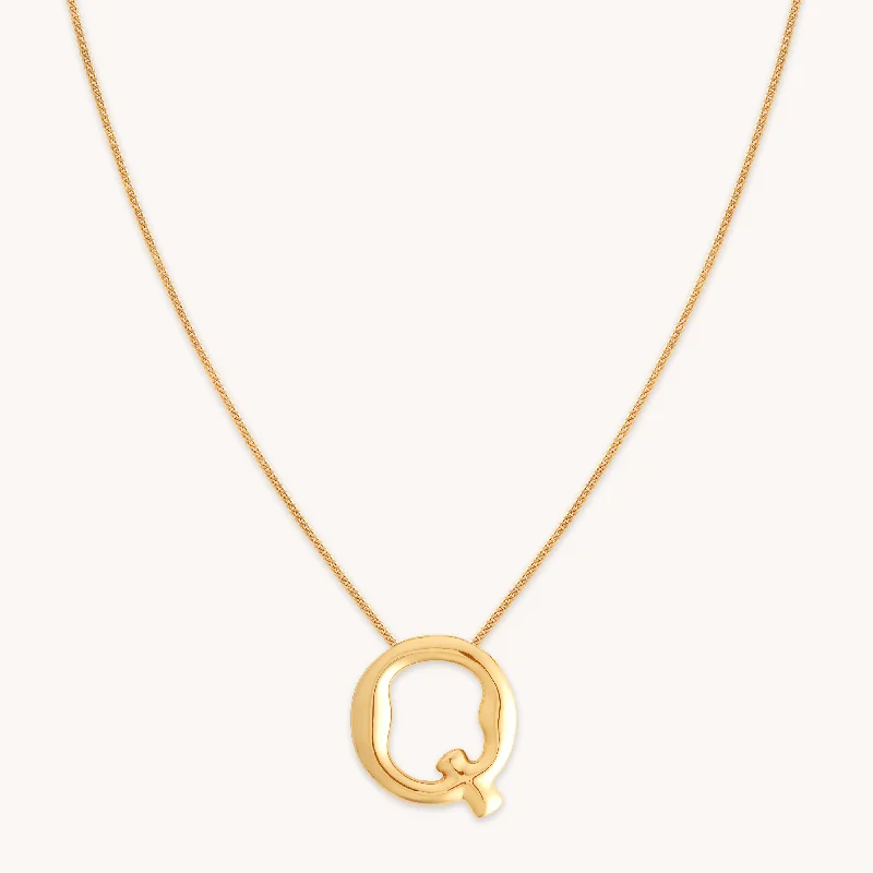 Rose Gold Pendant Necklace-Q Initial Bold Pendant Necklace in Gold