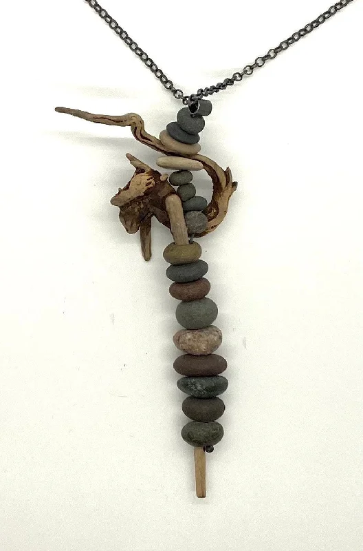 Bridal Gemstone Necklace-Rock and Driftwood Stack Necklace