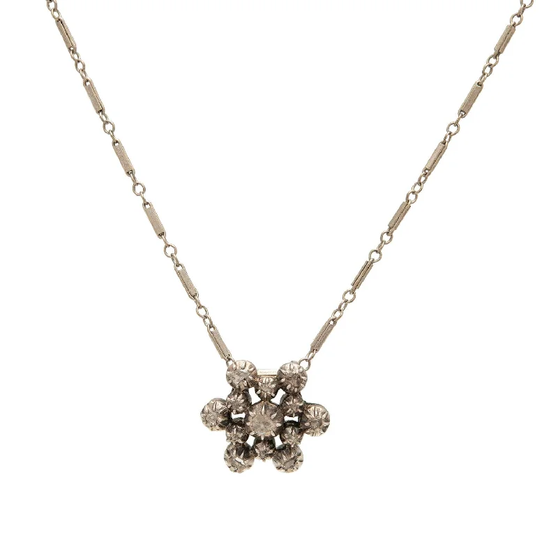 Gold Name Necklace-Victorian 14k/Sterling Diamond Snowflake Pendant Necklace