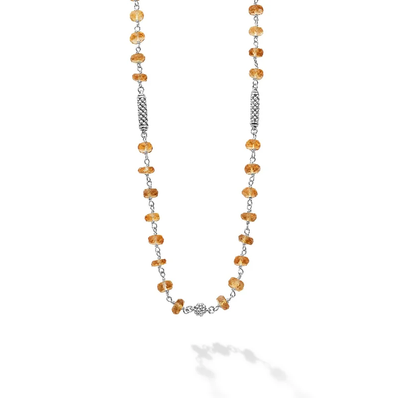 Silver Leaf Necklace-Caviar Icon Citrine Beaded Necklace