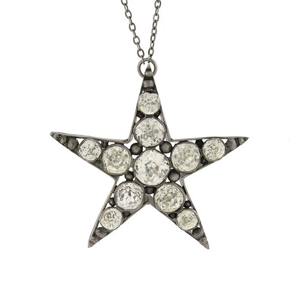 Crystal Necklace for Women-Victorian Sterling French Paste 5-Point Star Pendant Necklace