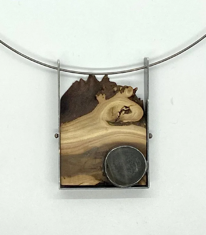 Gold Pendant Necklace-Burl Slice and Rock Pendant