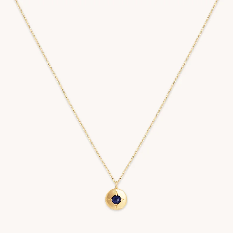 Long Gemstone Necklace-September Sapphire Birthstone Necklace in Solid Gold