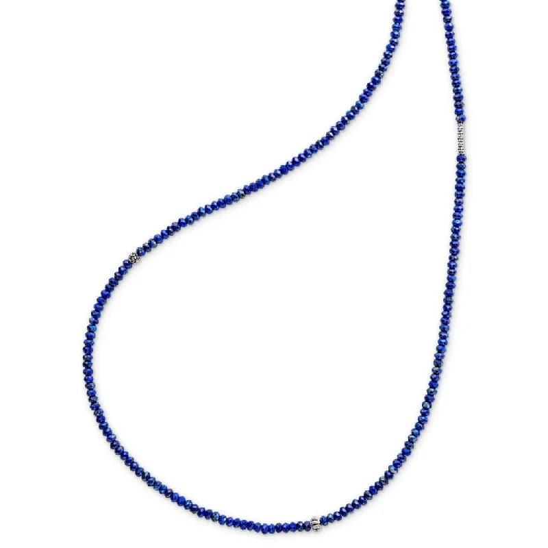 Pearl Chain Pendant Necklace-Caviar Icon Lapis Necklace