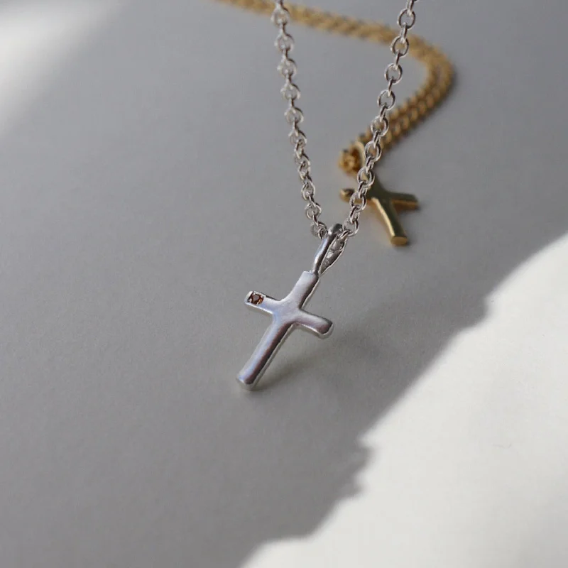 Fashion Crystal Pendant Necklace-Cross with Mini Gem Necklace