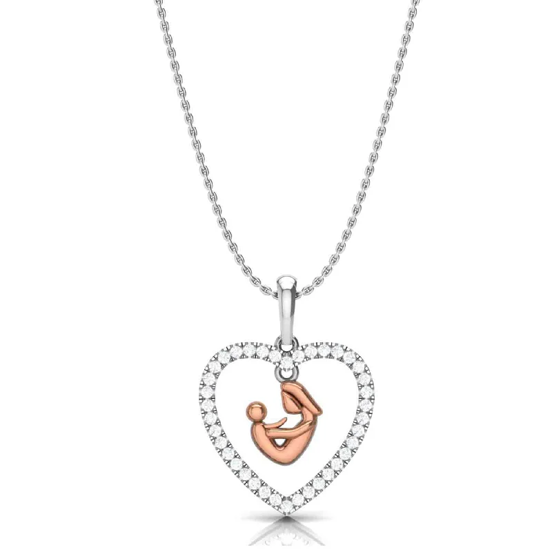 Luxury Charm Necklace-Motherhood Heart Keepsake Daily Wear Necklace with Lab Grown Diamonds