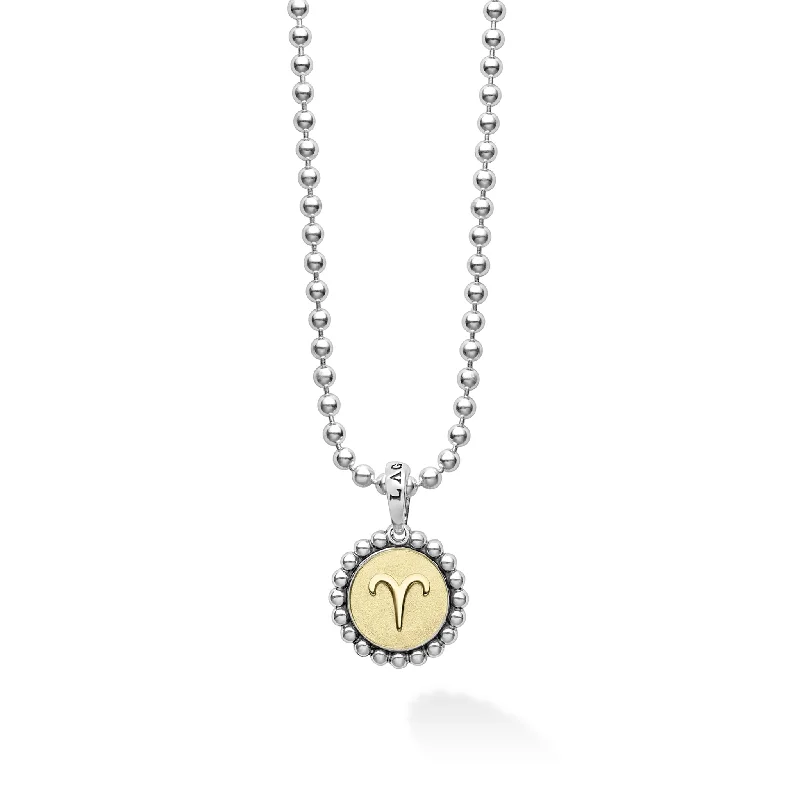 Dainty Silver Necklace-Signature Caviar Aries Zodiac Charm Necklace