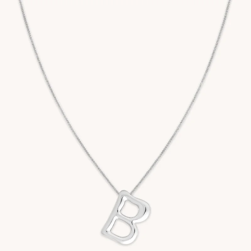 Rose Gold Chain Necklace-B Initial Bold Pendant Necklace in Silver