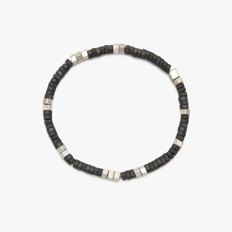 Leather Wrap Bracelet-Men's Faceted Pyrite Stretch Bracelet