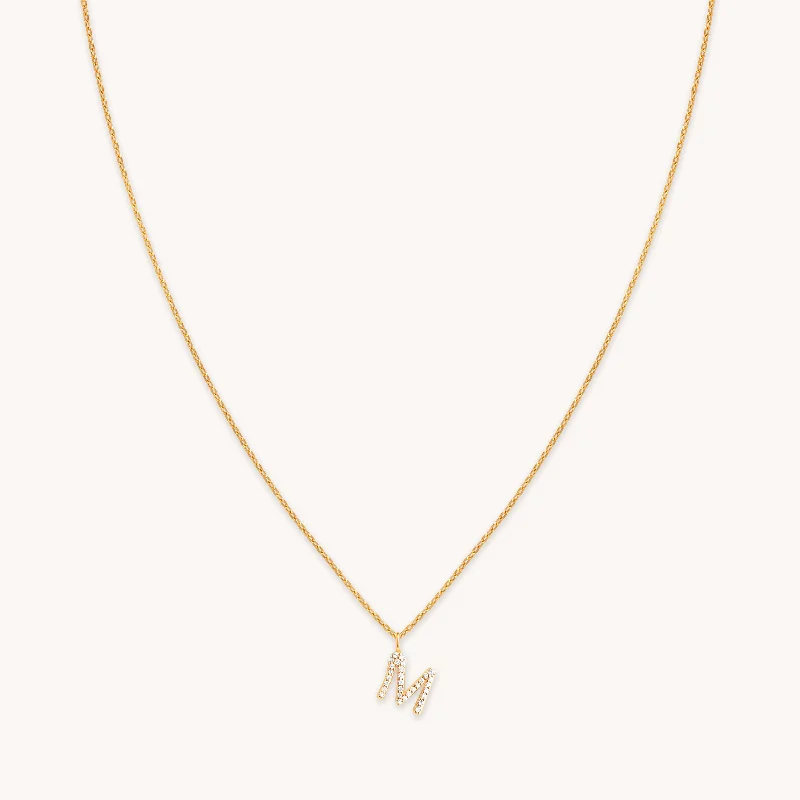 Layered Pearl Necklace-M Initial Pavé Pendant Necklace in Gold