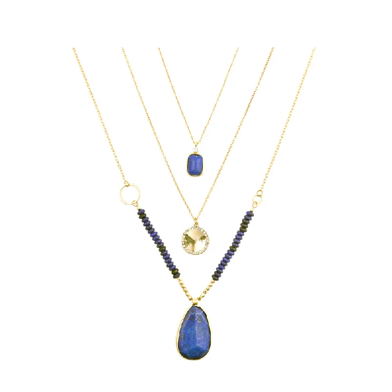 Designer Pendant Necklace-Lapis Blue Stone Necklace Set