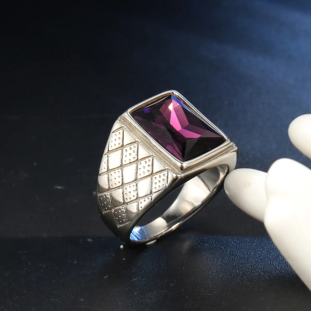 Antique Gold Ring-Retro Square Stainless Steel Inlay Rhinestones Glass Stone Polishing Men'S Rings