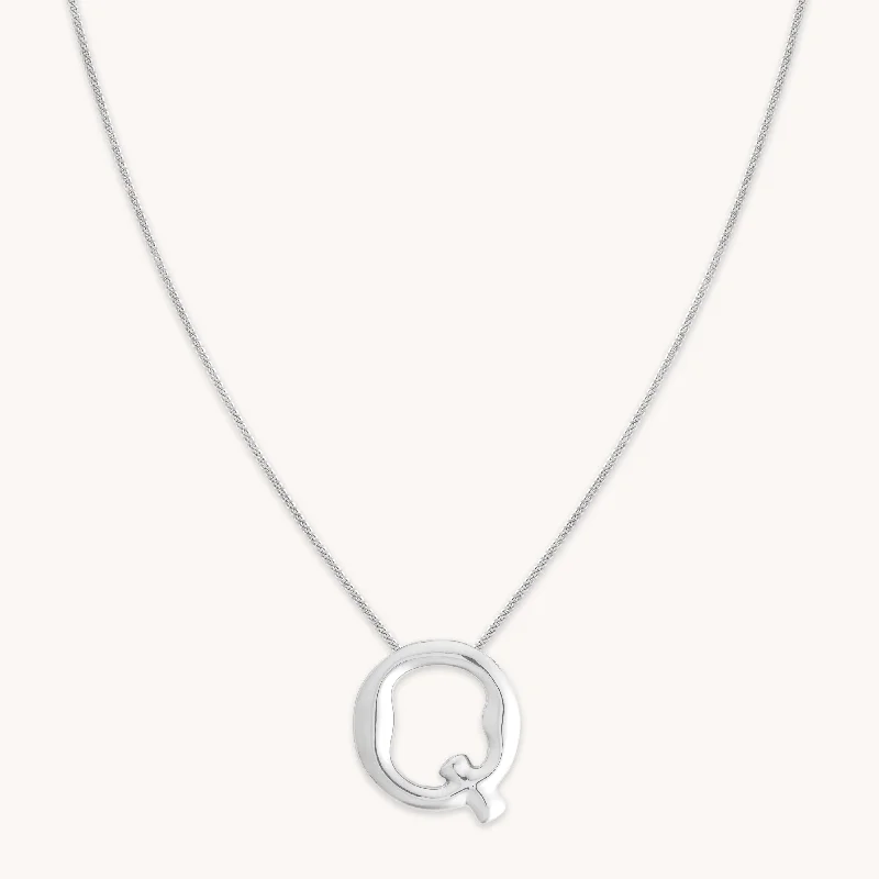 Handmade Chain Necklace-Q Initial Bold Pendant Necklace in Silver