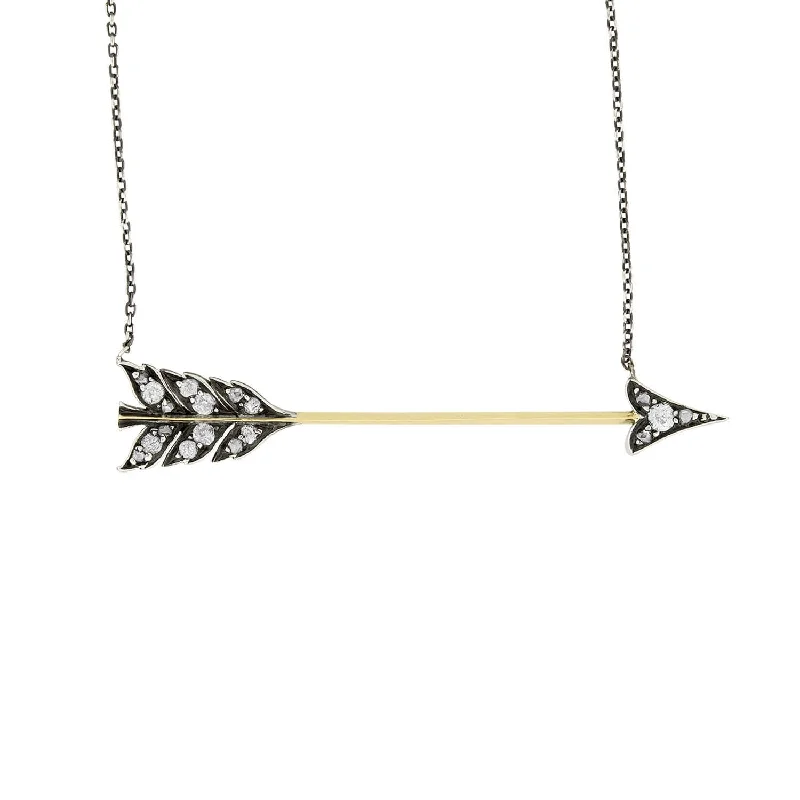 Luxury Charm Necklace-Victorian Sterling Silver/14k Diamond Arrow Necklace