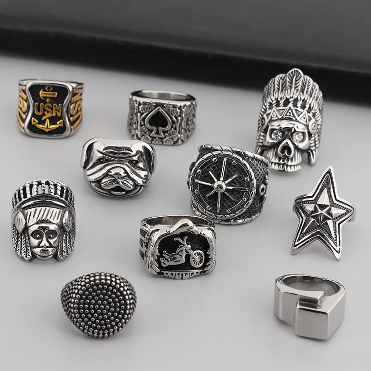 Gold Wedding Ring Set for Men-Punk Star Skull Titanium Steel Plating Men'S Rings