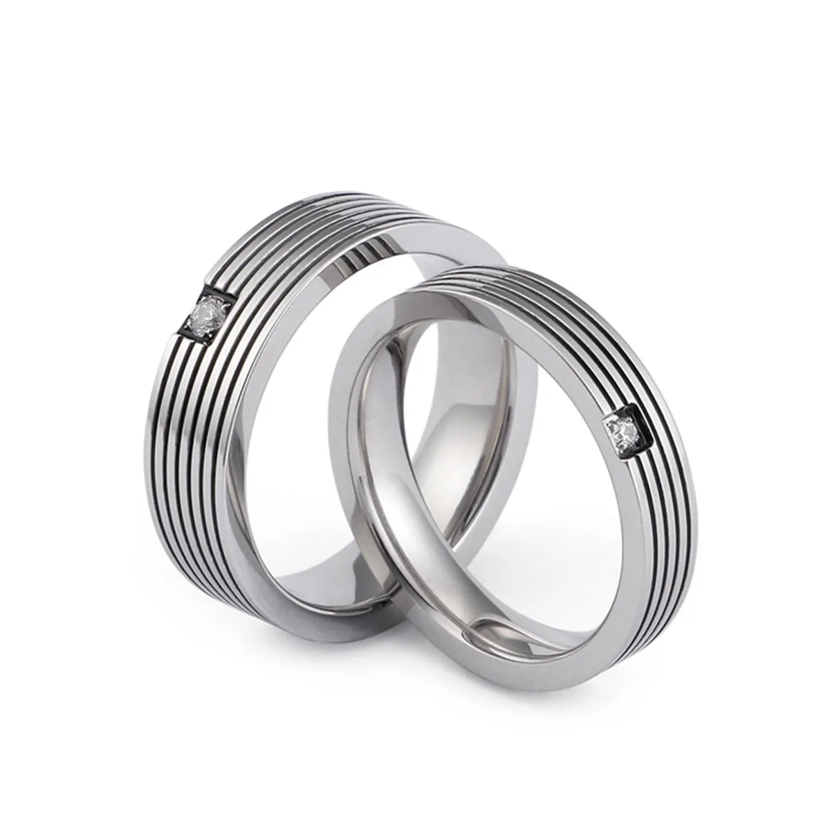 Modern Diamond Ring-Japanese And Korean Fashion Simple Titanium Steel Ring Stainless Steel Single Diamond Striped Ring Factory Spot Valentine's Day Gift