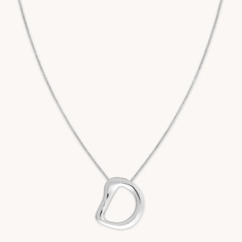 Pearl Chain Necklace-D Initial Bold Pendant Necklace in Silver