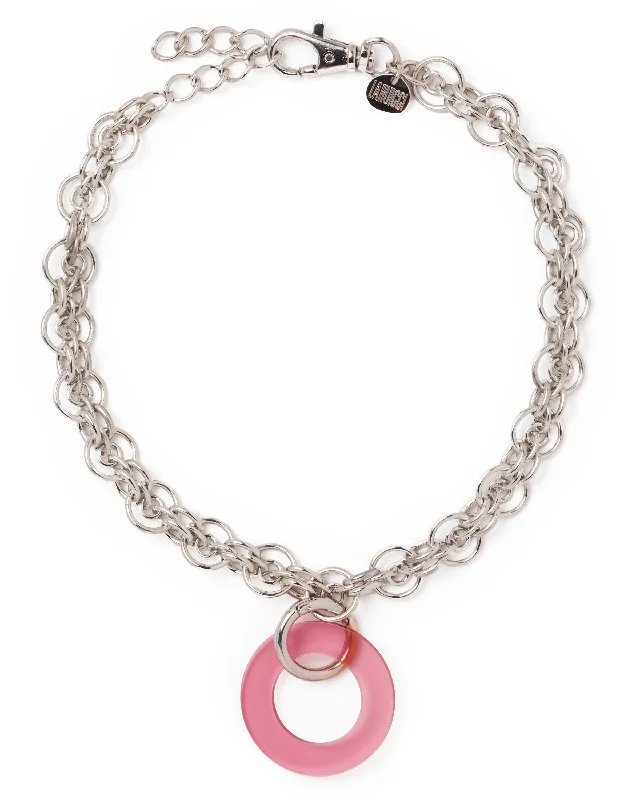 Long Silver Chain Necklace-PINK LAKE NECKLACE