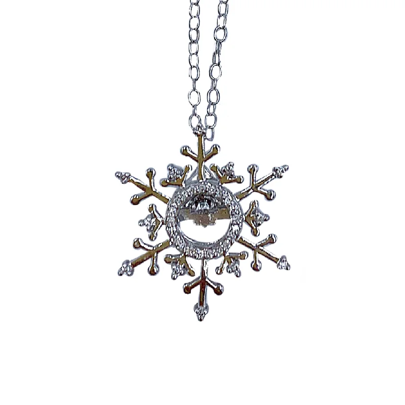 Long Layered Necklace-Disney Enchanted Frozen 0.10 ctw diamond snowflake 14kt white gold