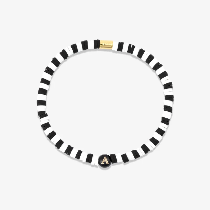 Classic Gold Bracelet-Black and White Alphabet Stretch Bracelet