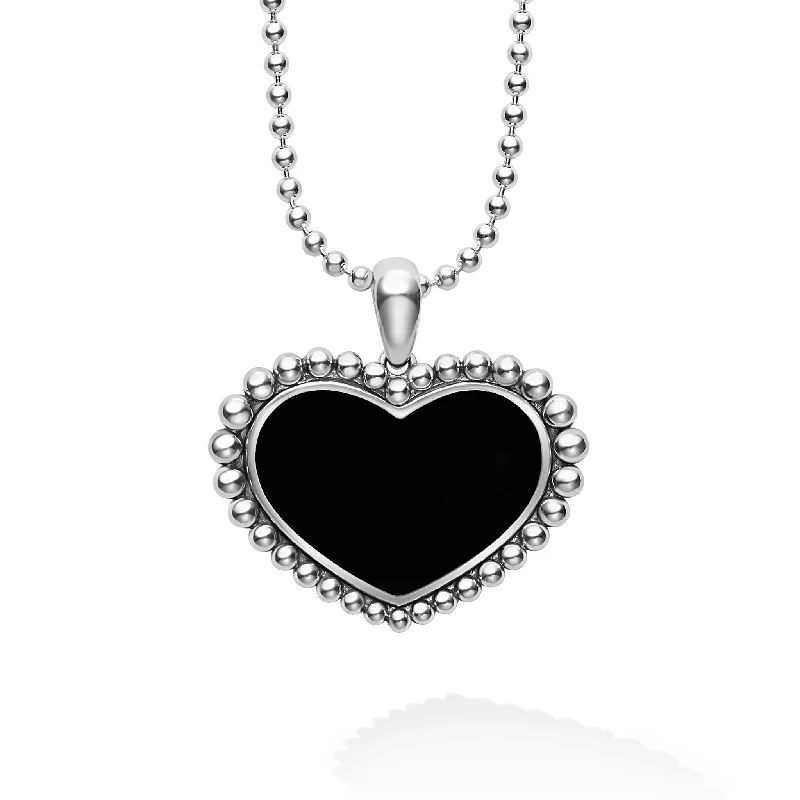 Layered Crystal Necklace-Maya Large Onyx Heart Pendant Necklace