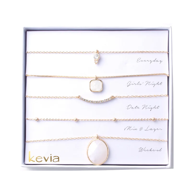 Customizable Gold Necklace-Oval White Drop Stone Necklace Set