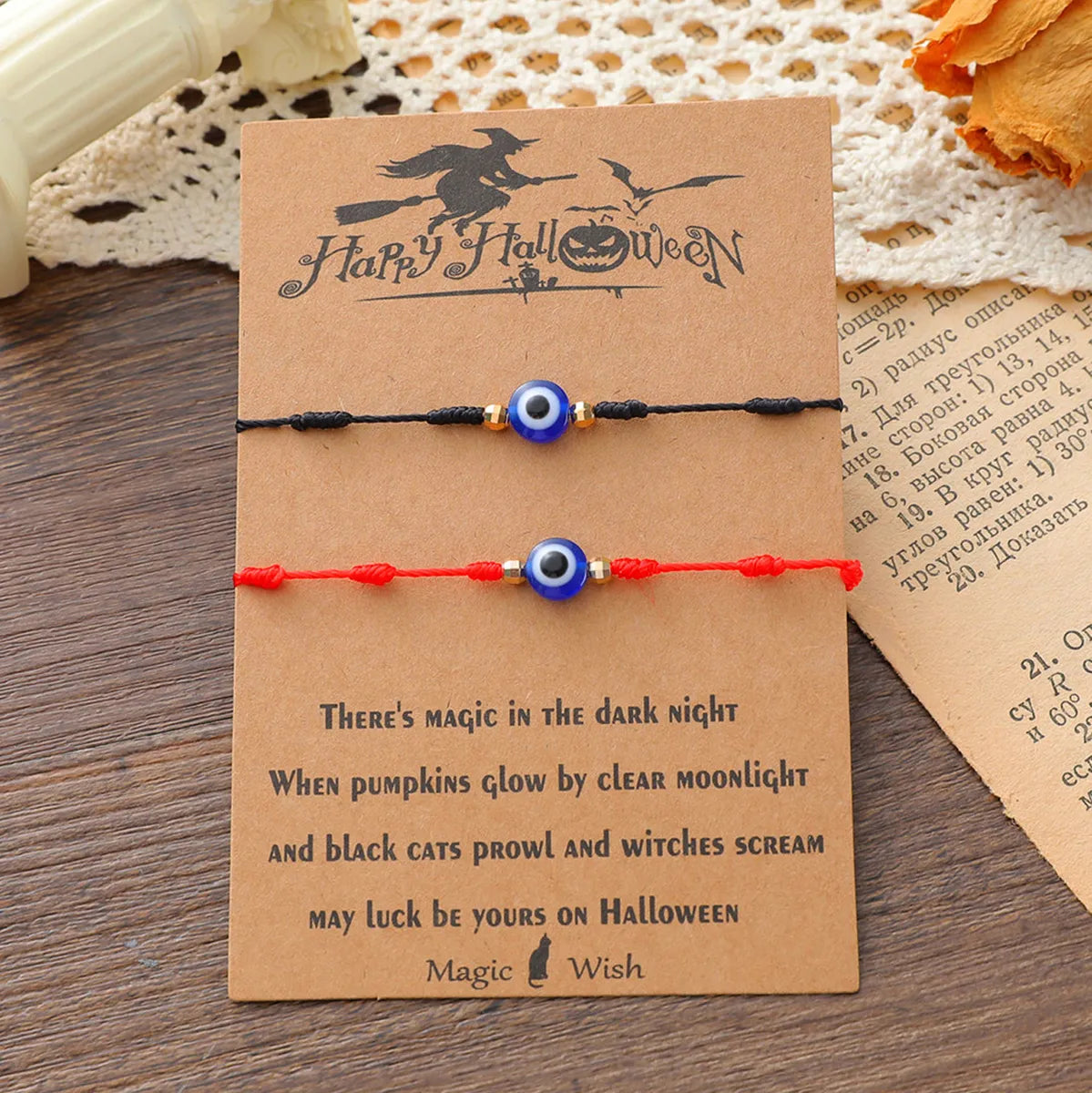 Custom Signet Ring-New Halloween Couple Braided Bracelet Creative 7-knot Demon Eye Red String Card Bracelet