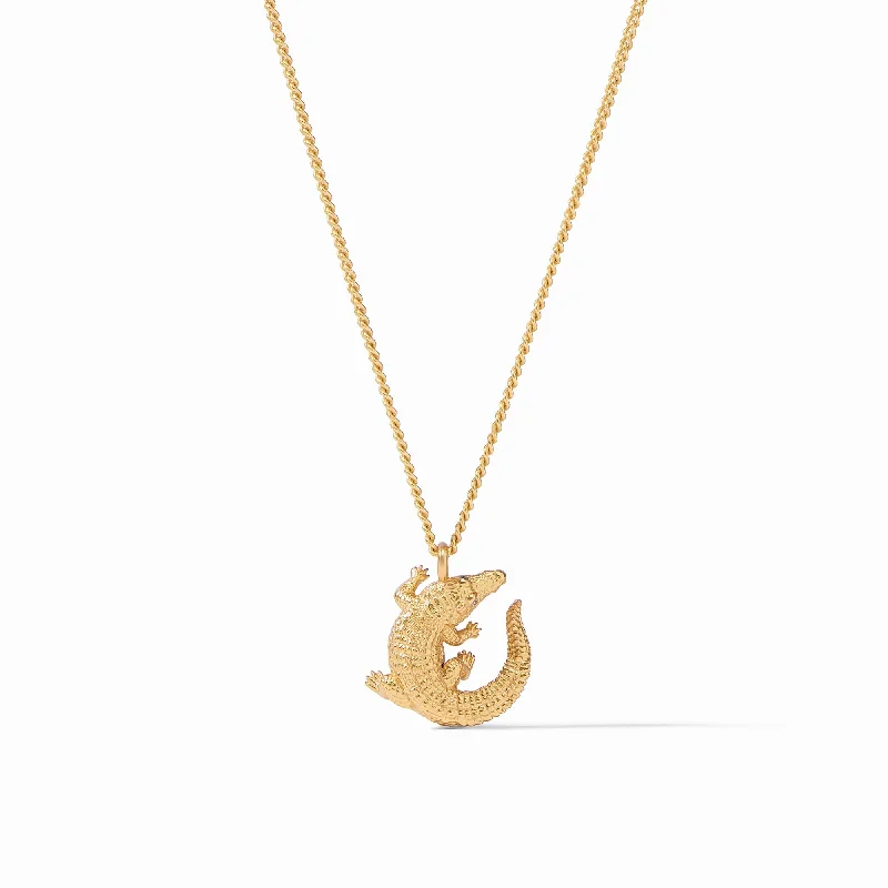 Dainty Gold Pendant Necklace-Alligator Solitaire Necklace