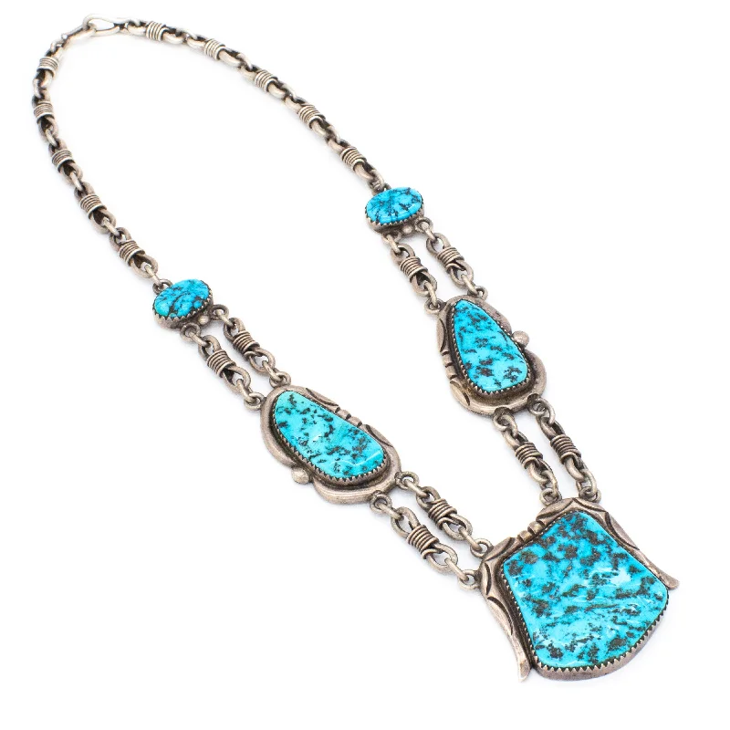 Beaded Necklace for Summer-Orville Tsinnie Navajo Handmade Sterling Silver Turquoise Necklace