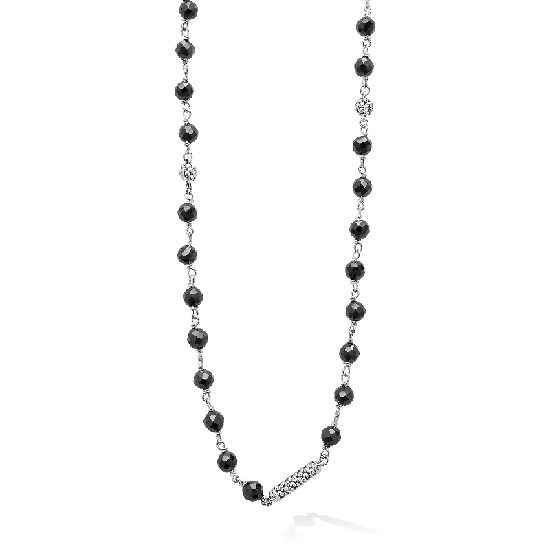 Elegant Crystal Pendant Necklace-Caviar Icon Long Black Ceramic Beaded Necklace