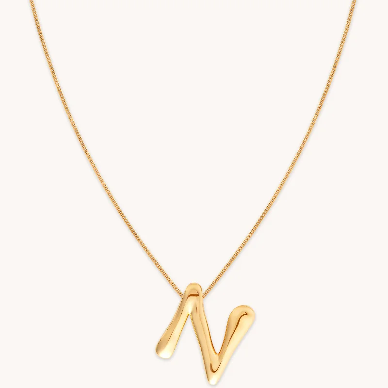 Luxury Gemstone Necklace-N Initial Bold Pendant Necklace in Gold