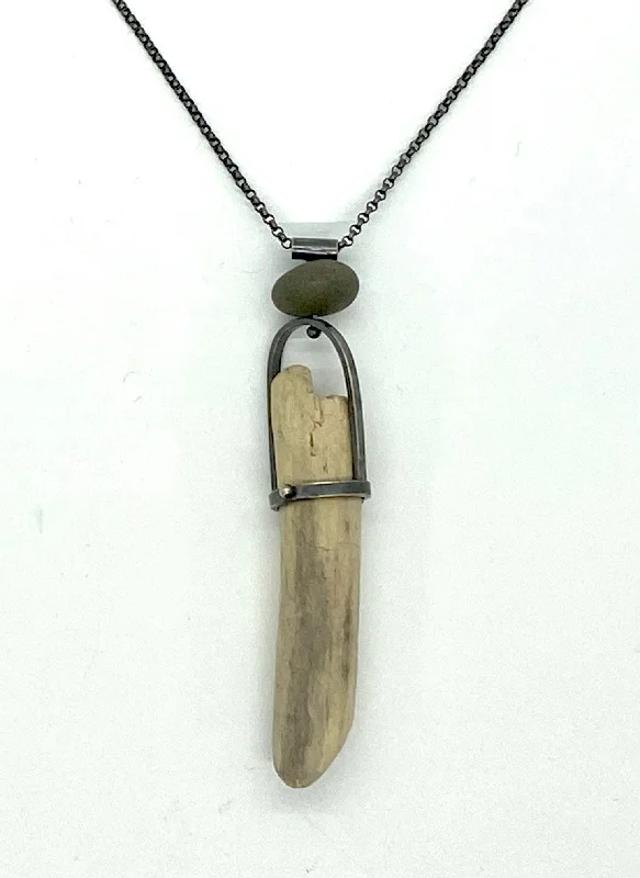 Designer Charm Necklace-Driftwood and Rock Necklace