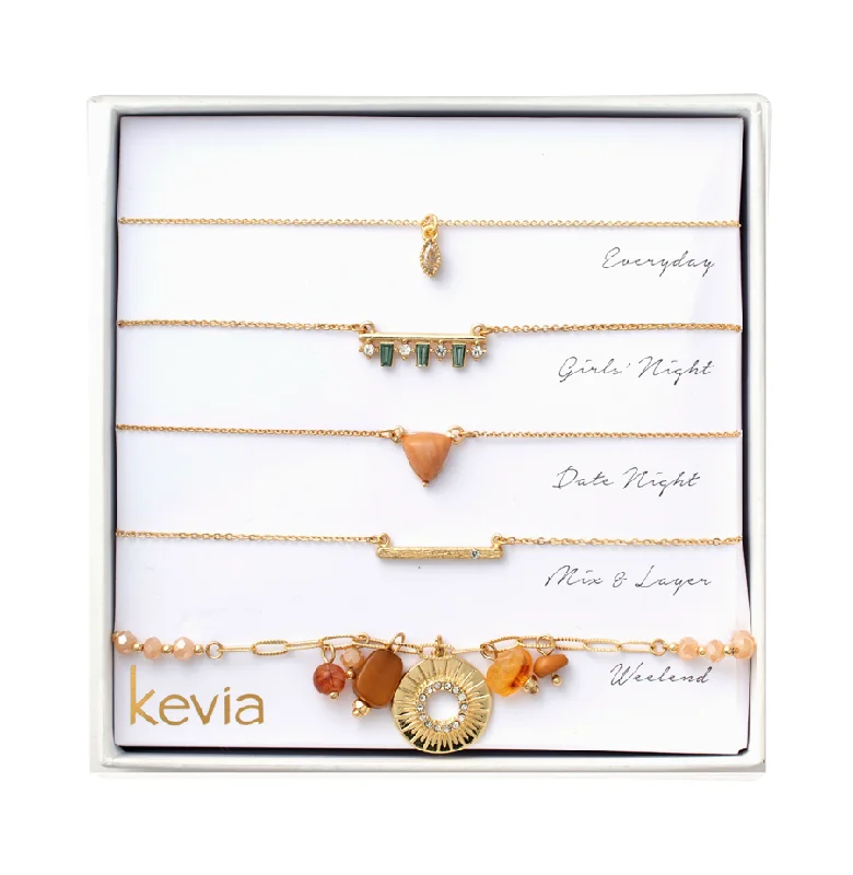 Gold Rope Chain Necklace-Natural Stone Charm Necklace Set