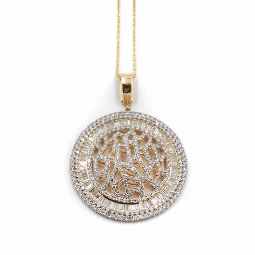 Dainty Silver Necklace-Baguette and Round 8 ct Diamond 14k Yellow Gold Statement Necklace