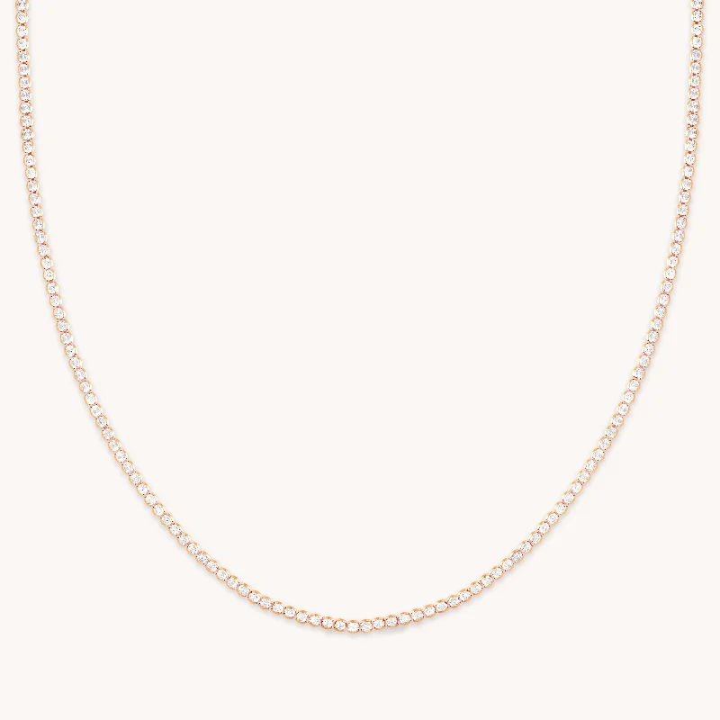 Elegant Choker Necklace-Gleam Tennis Chain Necklace in Rose Gold