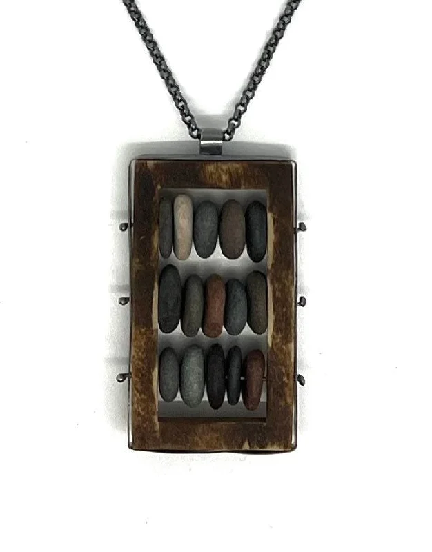 Natural Gemstone Necklace-Wood Abacus Frame Necklace