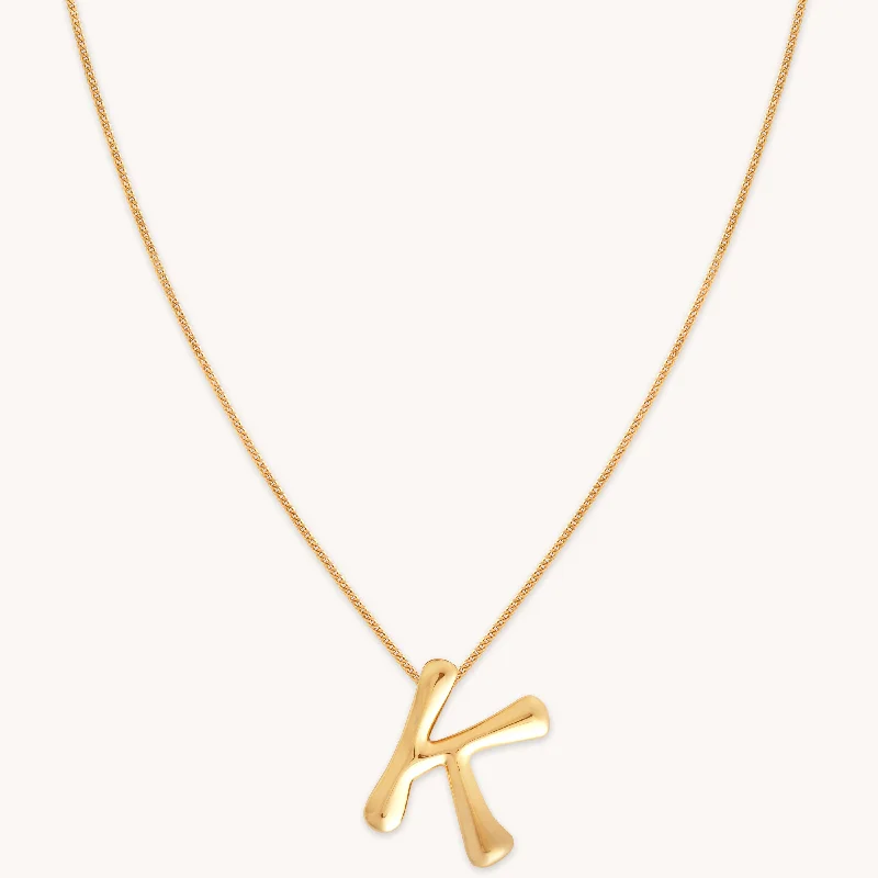 Cute Heart Necklace-K Initial Bold Pendant Necklace in Gold