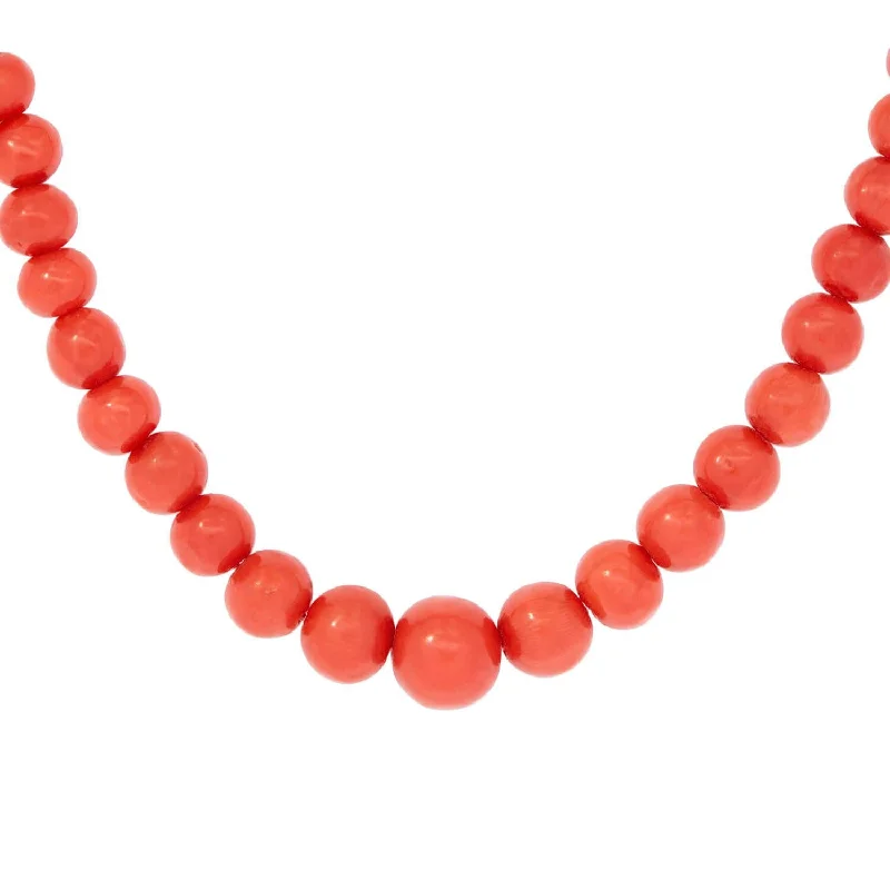 Silver Choker Necklace-Victorian 10k Graduated Coral Bead Necklace