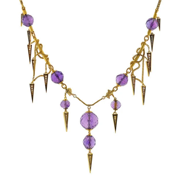 Simple Bar Necklace-Victorian Amethyst & Diamond Enameled Festoon Necklace