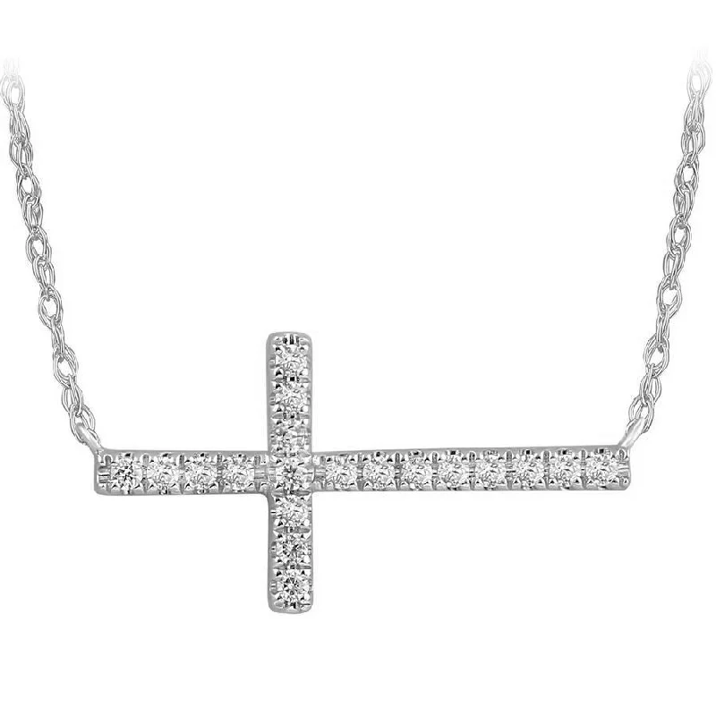 Diamond Necklace for Women-LADIES NECKLACE 0.10CT ROUND DIAMOND 10K WHITE GOLD