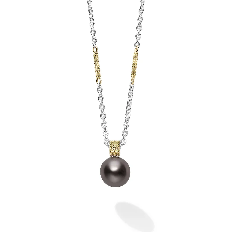 Layered Heart Pendant Necklace-Luna Tahitian Black Pearl Pendant Necklace