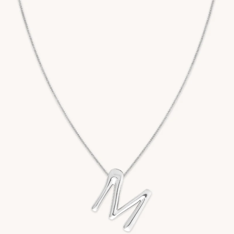 Layered Heart Necklace-M Initial Bold Pendant Necklace in Silver