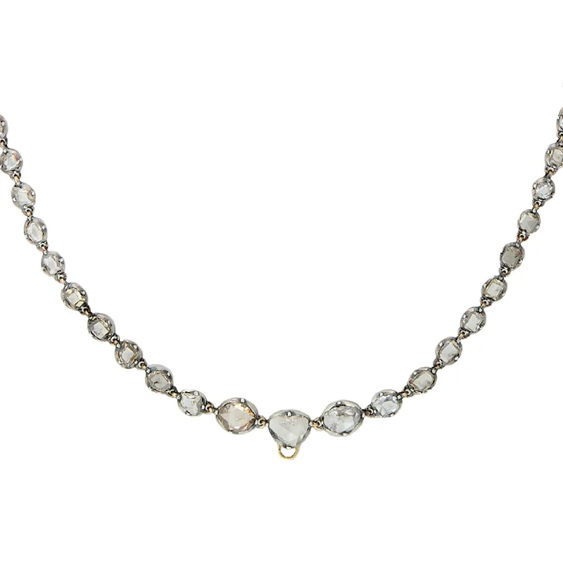 Silver Infinity Necklace-Georgian 15kt/Sterling Rose Cut + Table Cut Diamond Riviera Necklace 5ctw