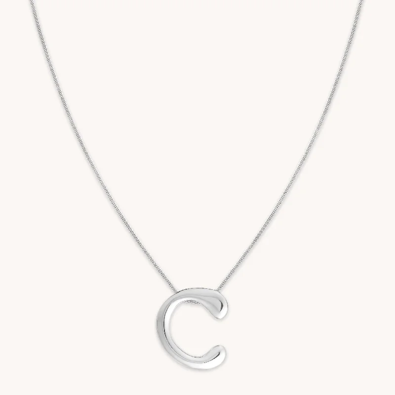 Cute Crystal Necklace-C Initial Bold Pendant Necklace in Silver