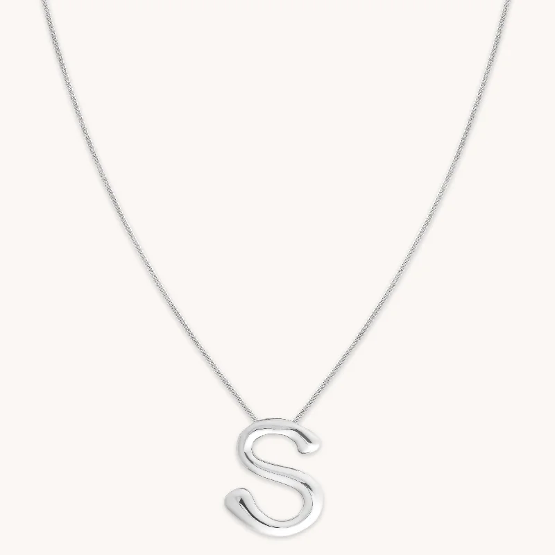 Classic Silver Necklace-S Initial Bold Pendant Necklace in Silver