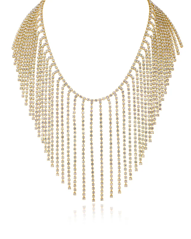 Fashion Pendant Necklace-Crystal Fringe Statement Necklace