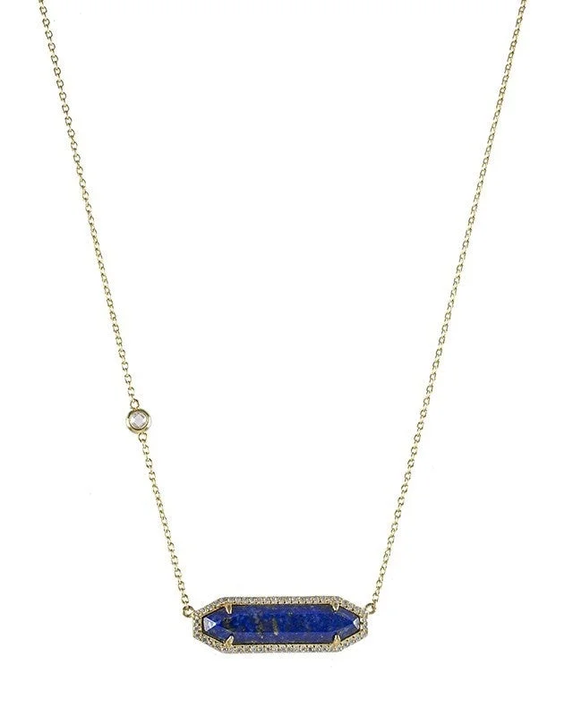 Double Chain Necklace-Lapis Bar Necklace